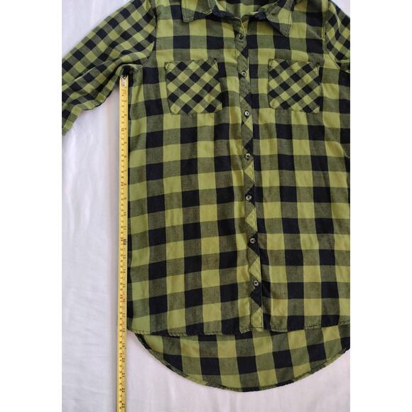 Est 1946 Juniors XS Plaid Button Up Top Green Black Long Roll Tab Sleeves XSmall - Picture 10 of 15